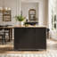 Îlot de cuisine cannelé avec abattant, style champêtre, sur roulettes, avec étagère de rangement intégrée et porte-serviettes.-1481413098-1481413111