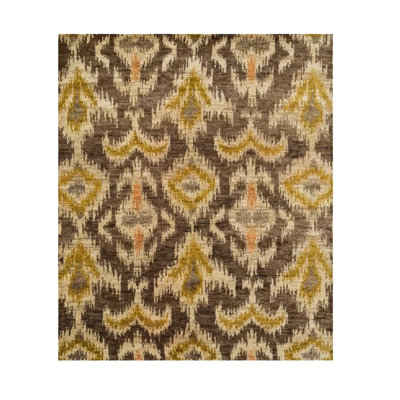 Tapis brun noué à la main à motif ikat Dalli