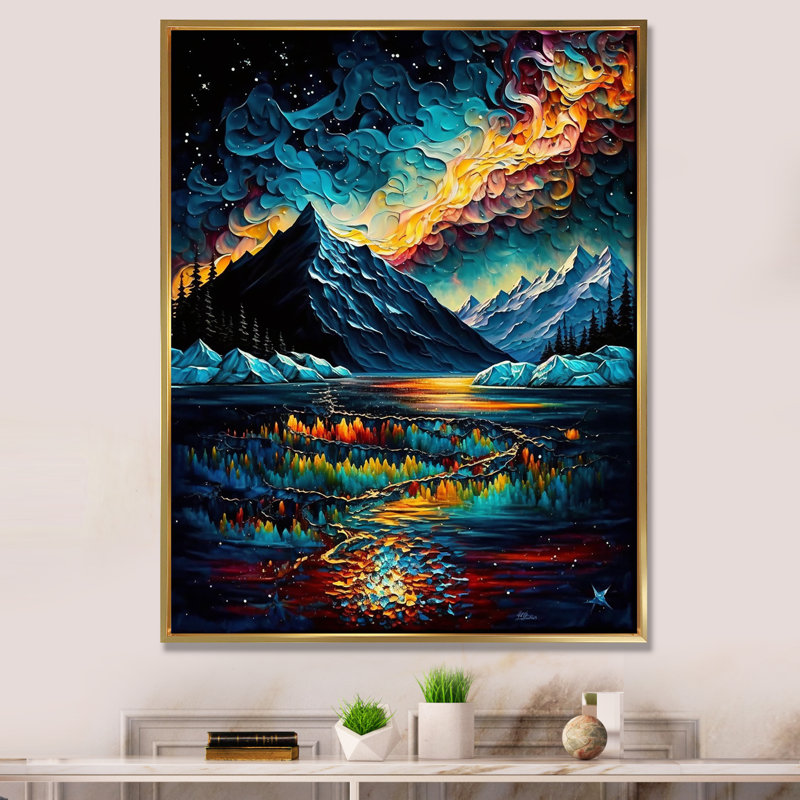Paysage mystique de montagne arctique, H 32 po x l 24 po x P 1 po, Cadre flottant doré
