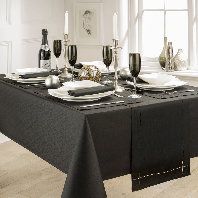 LINEN LOOK Kyleigh Tablecloth, 132cm W x 228cm L, Black