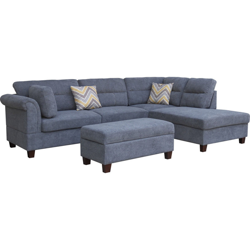 Canapé modulaire de 103,5 po avec repose-pieds de rangement et 2 coussins décoratifs Arora, 100 % lin gris