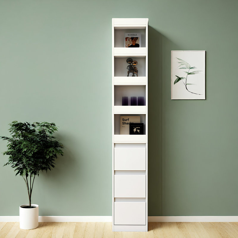 Vitrine de rangement autoportante avec tiroirs latéraux et tablettes à 4 niveaux, Blanc