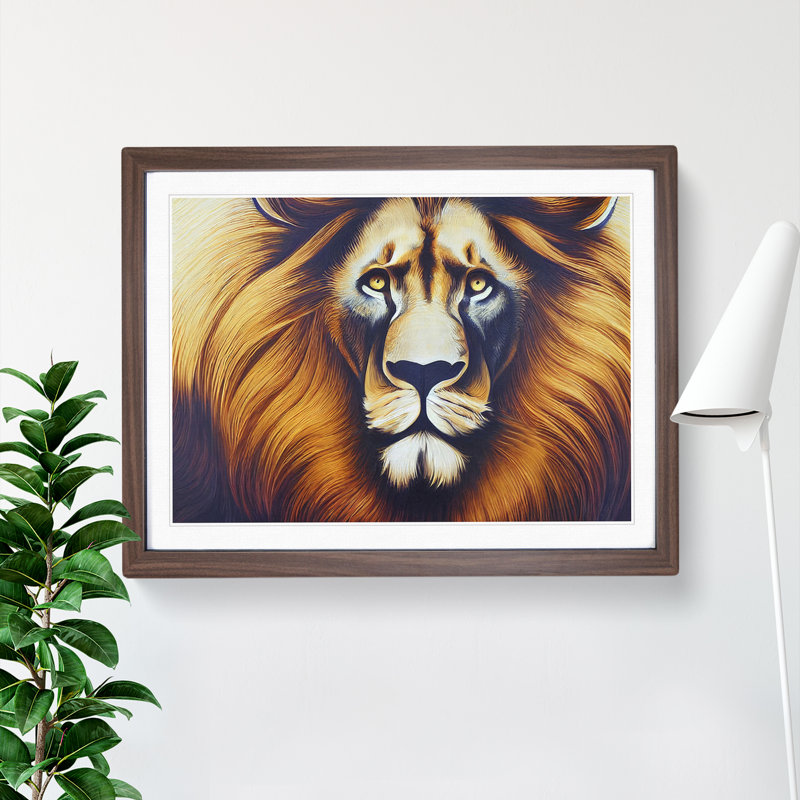 Stunning Lion 1 Piece Single Picture Frame Wall Art, 25cm H x 34cm W x 2cm D, Walnut Framed