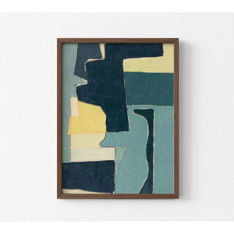 Impression sur toile encadrée, art abstrait, art mural bleu et jaune surdimensionné, impression d'art abstrait, Brun