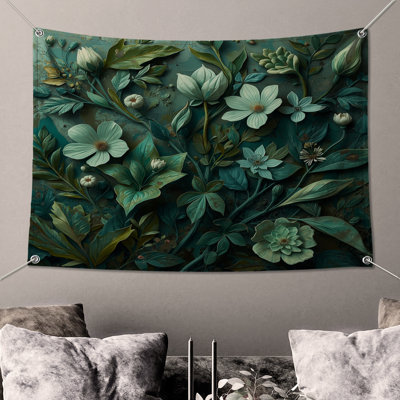 Tapisserie murale «Green Botanical Illustration» - décoration murale botanique