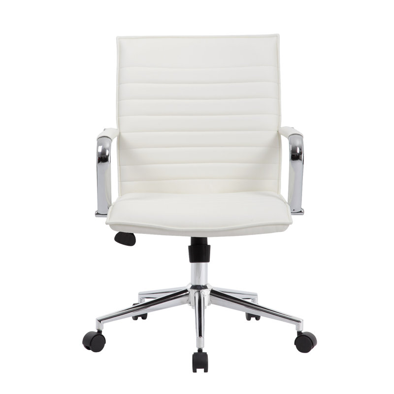 Kenny Commercial Grade Chair With Chrome Arms And Metal Base, White PU Vinyl, White