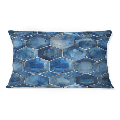 Coussin lombaire bleu à imprimé hexagonal bleu et blanc moderne
