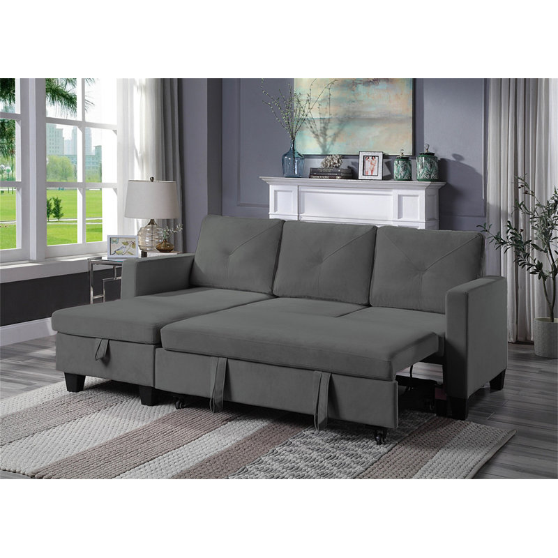 Canapé-lit modulaire en velours réversible 82,5 po Nova, Velours gris foncé