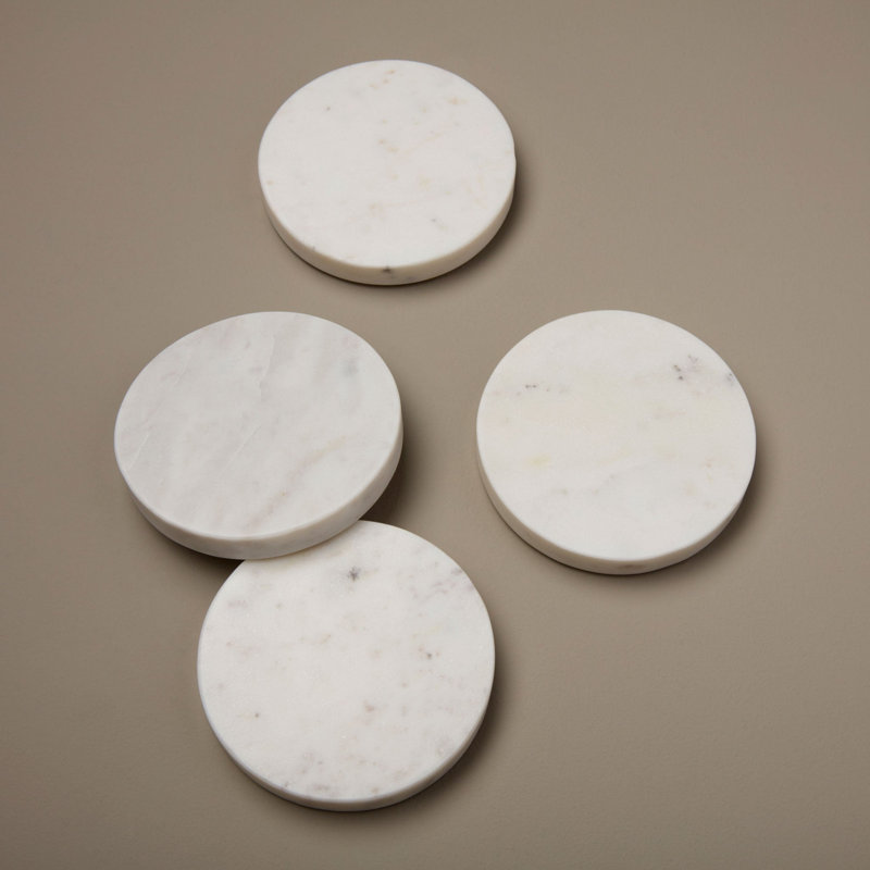 Marble Agate Ceramic Jute Leather Crystal Round 4 Piece Coaster Set