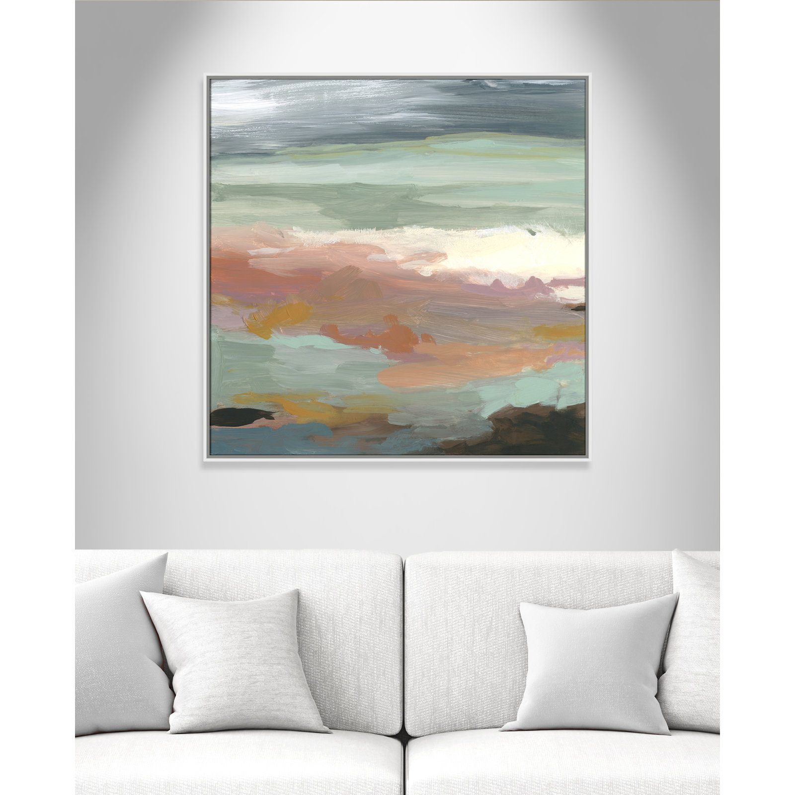 Ocean Bluffs by Carol Robinson - Painting Print on Paper, Picture Framed Canvas, 37.5" H x 37.5" W, White