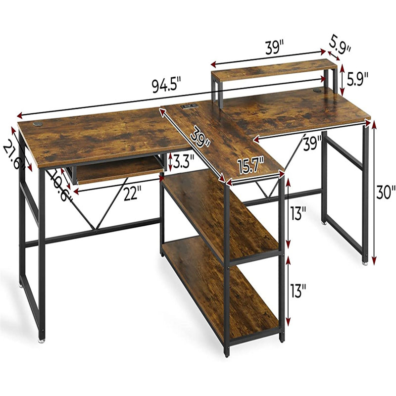 Double Computer Desk, Brown