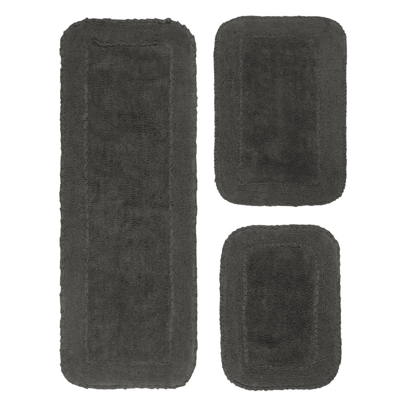 Aceyon Plush Cotton 3 Piece Bath Rug Set, Gray