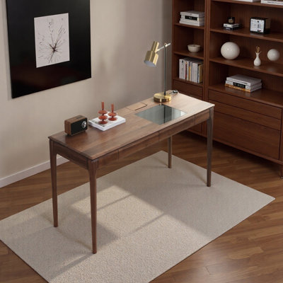 Dark brown walnut wood storage drawer writing desk