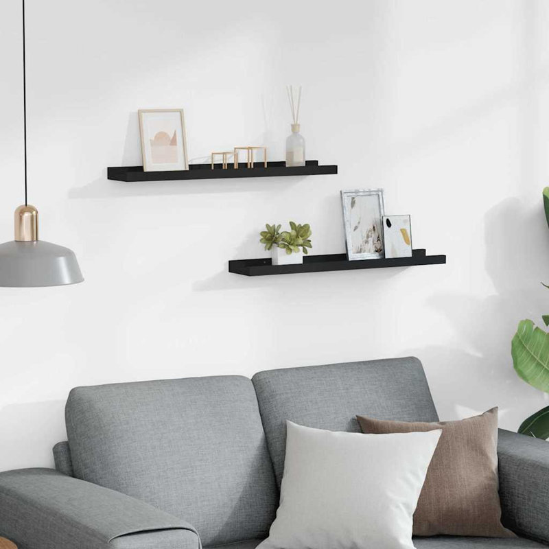 Frame Ledge Shelf Set of 2 Black MDF 23.6 in Storage Wall Shelves Modern Design, 1.2" H x 3.5" W x 23.6" D, Black