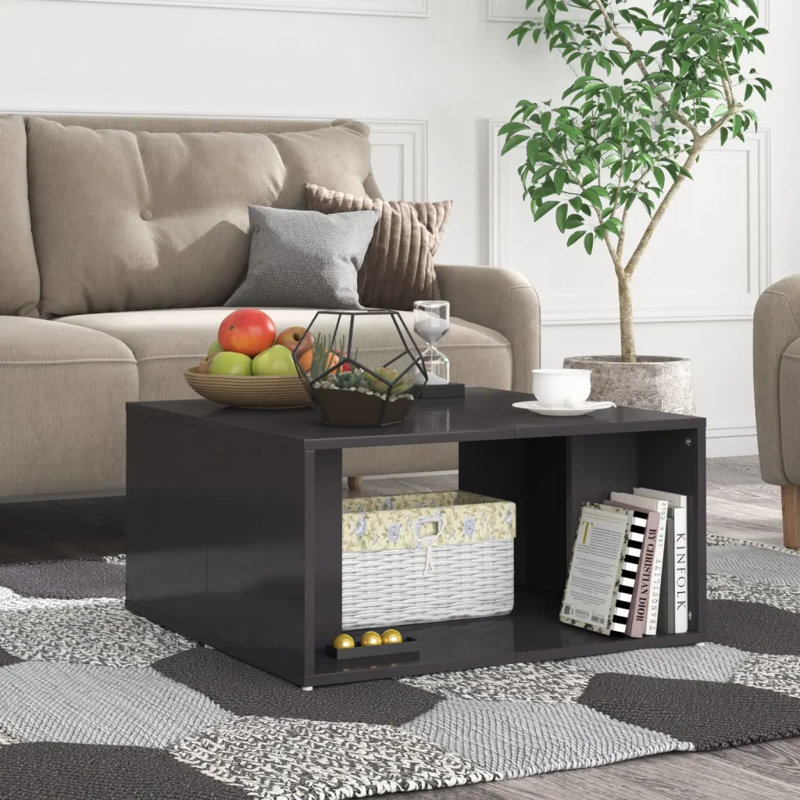 Godehard Floor Shelf Coffee Table with Storage, High Gloss Grey