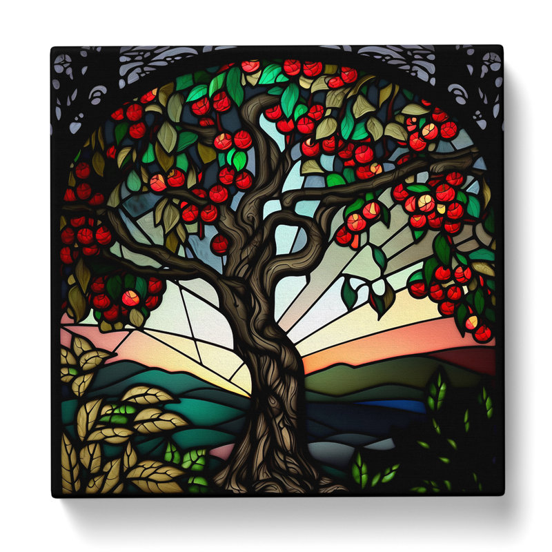 Apple Tree Stained Glass Effect - No Frame Print, 50cm H x 50cm W x 3cm D