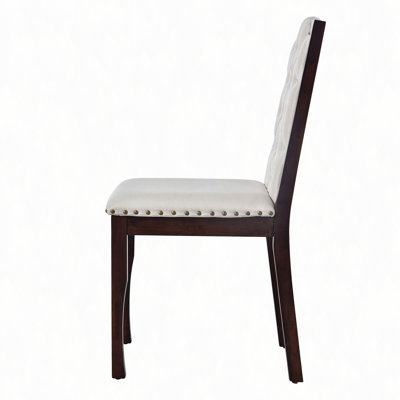 Ensemble de 4 chaises de salle à manger rembourrées à dossier haut avec pieds en bois massif et garnitures cloutées pour salle à manger, salon et restaurant