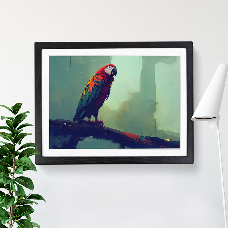 Macaw Parrot - Single Picture Frame Print, Black, 25cm H x 34cm W x 2cm D