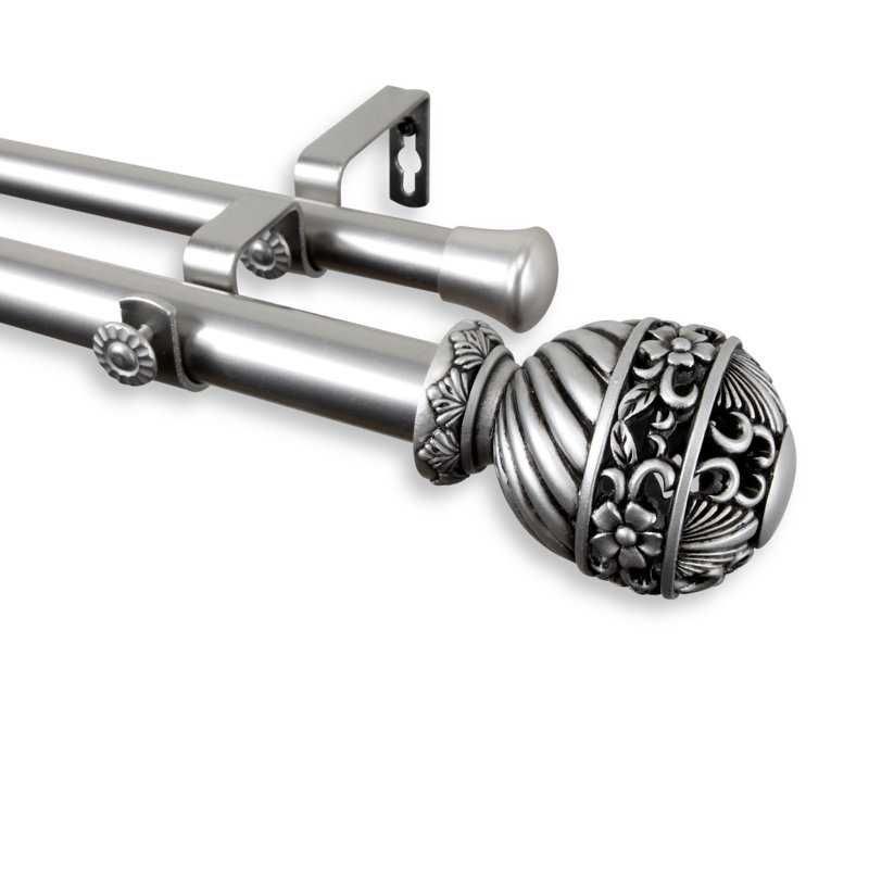 Tringle à rideaux double Mcgarvey, l 120 po à 170 po, Nickel satiné