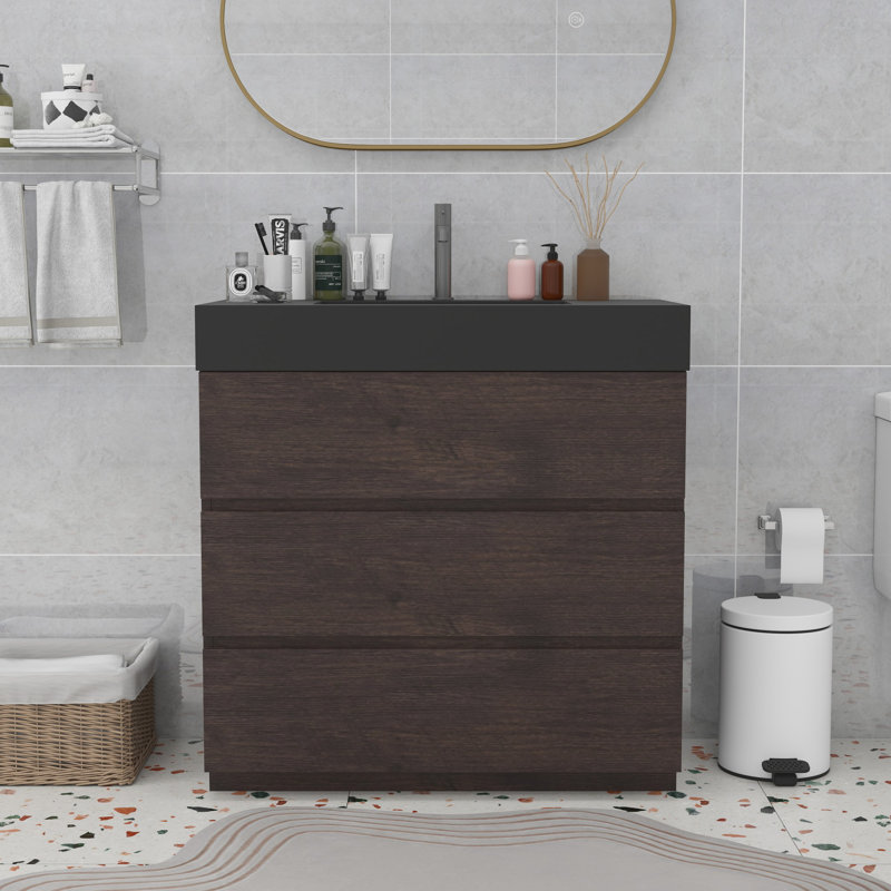 Meuble-lavabo moderne avec lavabo, Noyer, Noir