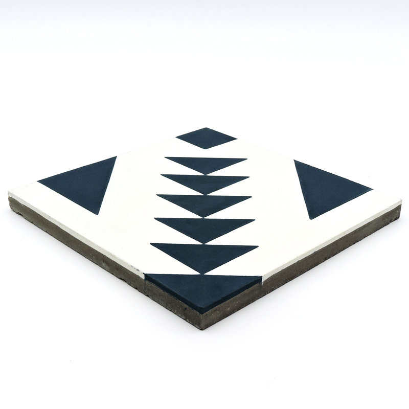 8" x 8" Cement Patterned Wall & Floor Tile, Navy Blue/White