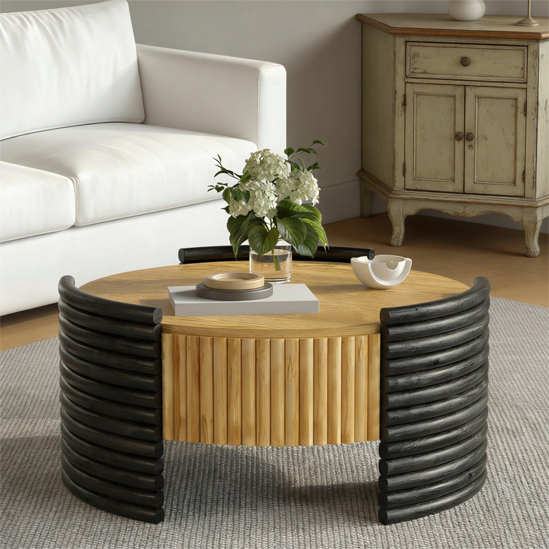 Table basse 31,50 "à rayures colorblock avec rangement, Bois