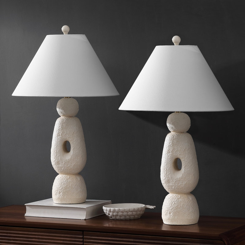 Henge 28" Organic Minimalist Textured Resin/Metal Stacked LED Table Lamp, Antique White