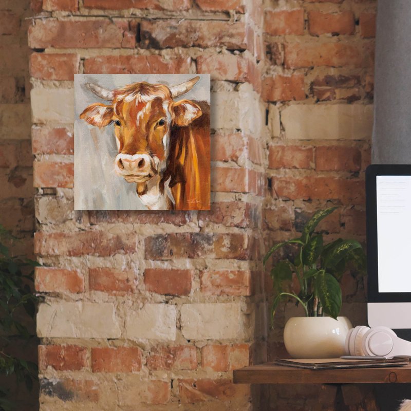  «Brown Cow» par Silvia Vassileva, art mural sur toile, 12 po x 12 po, H 12 po x l 12 po