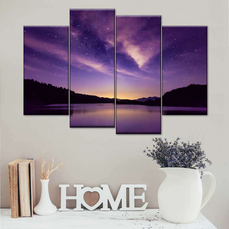 «Purple Night Sky» - ensemble de 4 toiles tendues, H 22 po x l 36 po x P 1 po