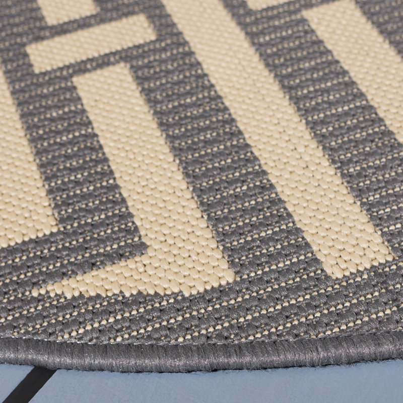 Tapis intérieur / extérieur gris / crème Arneshia, Rond 5 pi 3 po
