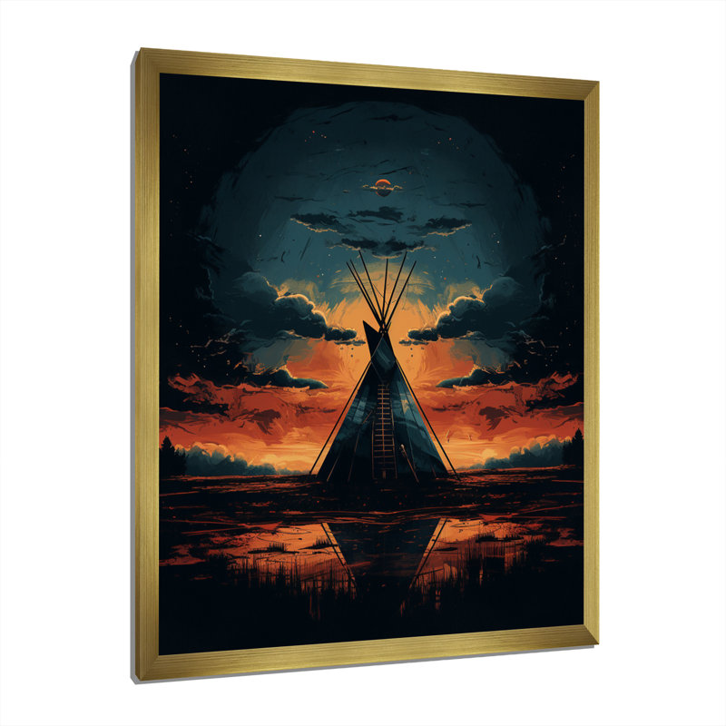 Tipi des Gris - voyage des tribus - imprimé, Encadrement doré, H 32 po x l 24 po x P 1 po