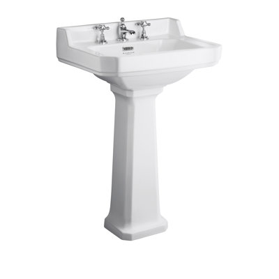 Nuie Fitzroy White Vitreous China Rectangular Pedestal Basin Sink with Overflow