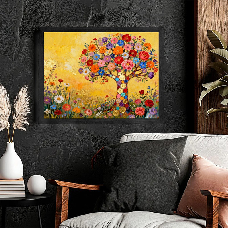 «Black», art floral inspiré de Gustav Klimt, impression bohémienne, H 25 po x l 37 po