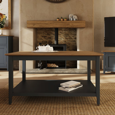 Daris Coffee Table With Storage Shelf. Solid Oak Top.