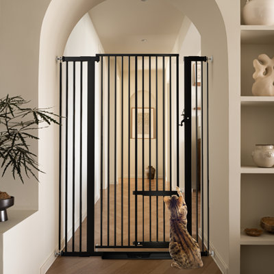 Ermila 55.1"" Extra Tall Pet Gate, 29.5-40.6"" Extra Wide Heavy Duty Metal Safety Gates, Dog Gates Baby Gates with Adjustable Cat Door -  Tucker Murphy Pet™, D618E1A2400249EC805E5F50968CA362