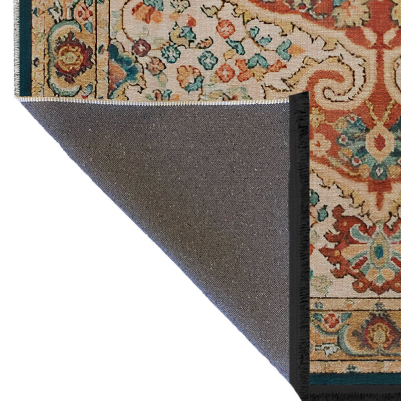 Tapis décoratif rétro à motifs bleus et orange, Rectangle 4 pi 11,06 po x 7 pi 6,55 po