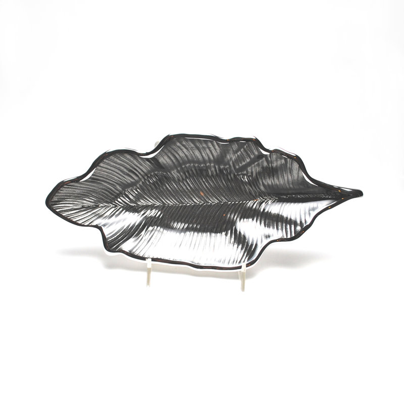 Foglia Glass Decorative Tray, Ice Gray