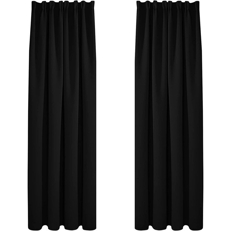 Hippen Blackout Door Curtain Pair, Black, 140 W x 245 D cm