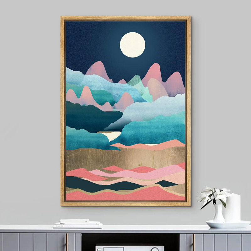 Soleil, chaîne de montagnes, paysage abstrait, illustrations, moderne, rustique, Naturel, H 36 po x l 24 po