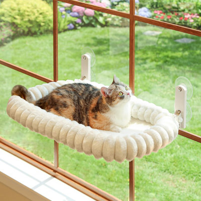 Perchoir de fenêtre pliable pour chat, lit moelleux lavable à la machine sans cordon avec coussin à 4 côtés, hamac de fenêtre en métal pour chatons et grands chats