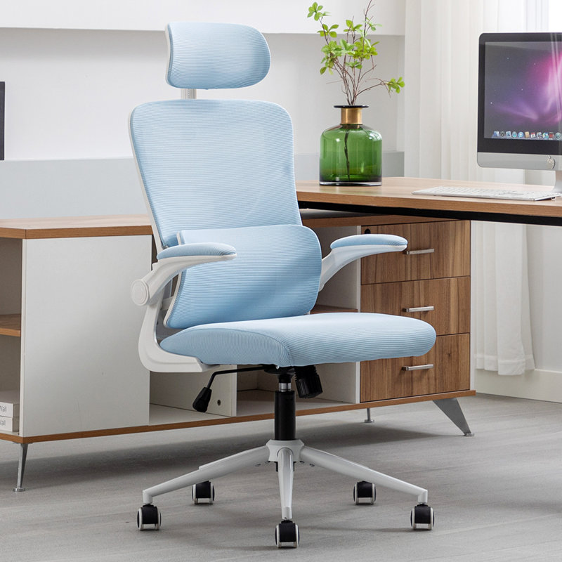 Chaise de bureau Macee, Bleu, Blanc