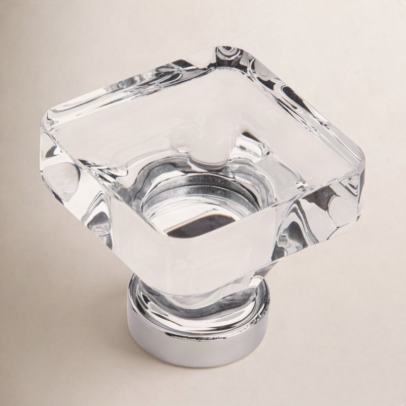 Poignée carrée 1 3/8 po Glacio, Cristal transparent / nickel brillant