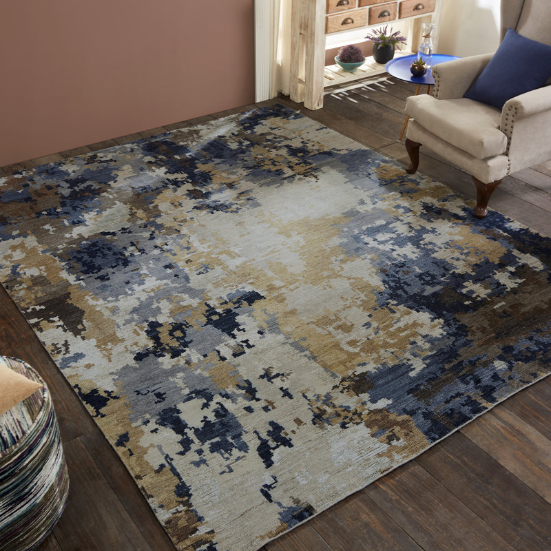 Tapis bronze noué à la main Jaiden Midnight, Rectangle 3 pi x 5 pi