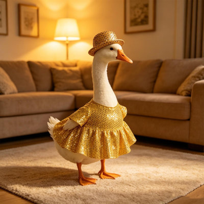 Goose decorations 23-inch Tricolor Sequined Outdoor Garden Pet Clothes For Porch Includ1x  Clothing+1x Hat