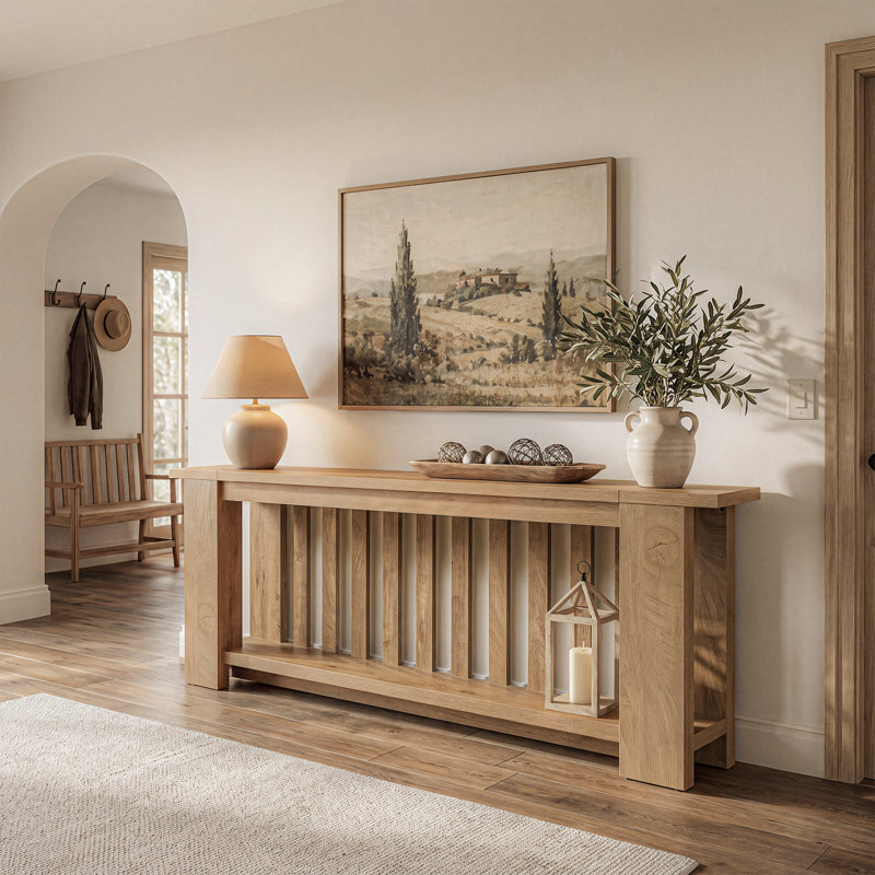 Console en bois extra longue de style champêtre de 190 cm (74,8 po) avec étagères de rangement pour couloir et salon