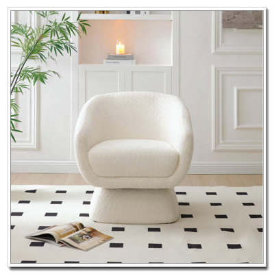Boucle Swivel Chair, Solid Wood Frame