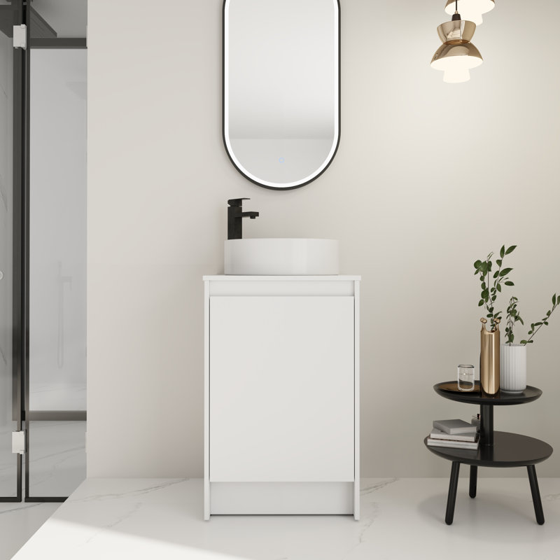 Meuble-lavabo autoportant de 20 po avec lavabo en céramique et tablette réglable