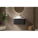Bathroom Vanity With Sink, Modern Wall-Mounted Floating Curved Edges Striped Bathroom Storage Cabinet With A Drawer Round Ceramic Basin Without Faucet, Pre-Assembled