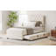 Lit plateforme tapissier simple en velours avec lit gigogne et tête de lit capitonnée à boutons ajustables, aucun sommier tapissier requis