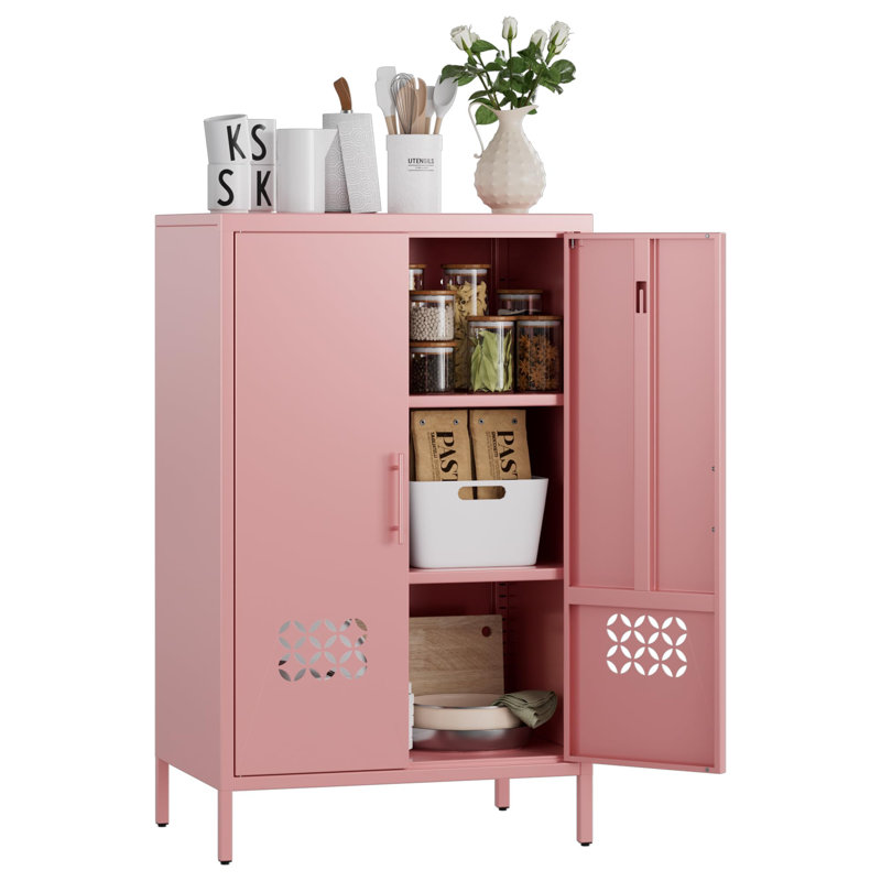 Armoire de cuisine en métal de 42 po avec 2 tablettes, convient aux bureaux à domicile et aux salles de bain, nécessite un assemblage automatique, rose